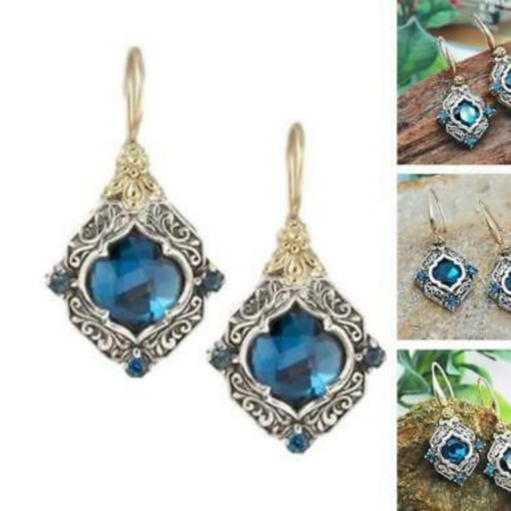 18k Blue Crystal Boho Earrings